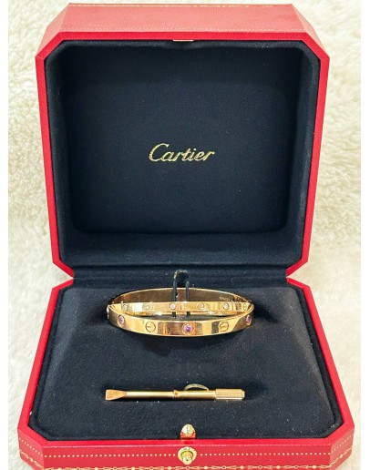 CARTIER DOUBLE LOVE BRACELET SIZE 16 LIMITED EDITION DIAMONDS WITH PINK SAPPHIRES 18K 750 ROSE GOLD