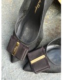 SALVATORE FERRAGAMO ZERI 70 POI  HEELS IN BLACK POLKA DOT MESH DESIGN WITH THE ICONIC SIGNATURE VARA BOW