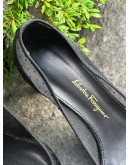 SALVATORE FERRAGAMO ZERI 70 POI  HEELS IN BLACK POLKA DOT MESH DESIGN WITH THE ICONIC SIGNATURE VARA BOW