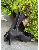 SALVATORE FERRAGAMO ZERI 70 POI  HEELS IN BLACK POLKA DOT MESH DESIGN WITH THE ICONIC SIGNATURE VARA BOW