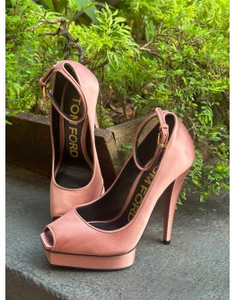 TOM FORD PEEP-TOE PLATFORM ANKLE WRAP PUMPS HEELS IN SATIN