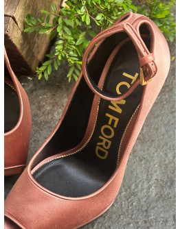 TOM FORD PEEP-TOE PLATFORM ANKLE WRAP PUMPS HEELS IN SATIN