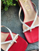 GUCCI RED LEATHER DOUBLE G BOW THONG SANDALS