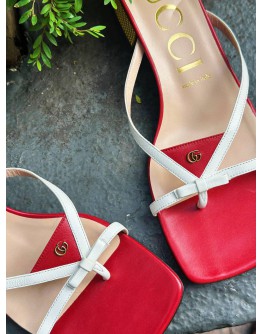 GUCCI RED LEATHER DOUBLE G BOW THONG SANDALS