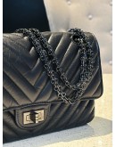 CHANEL REISSUE 2.55 BLACK CHEVRON QUILTED CALFSKIN LEATHER DOUBLE FLAP BAG 