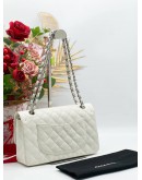 CHANEL MEDIUM CLASSIC FLAP BAG IN WHITE CAVIAR LEATHER WITH SILVER HARDWARE CHAIN SHOULDER BAG