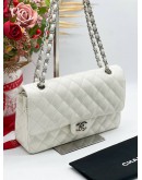 CHANEL MEDIUM CLASSIC FLAP BAG IN WHITE CAVIAR LEATHER WITH SILVER HARDWARE CHAIN SHOULDER BAG