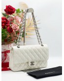 CHANEL MEDIUM CLASSIC FLAP BAG IN WHITE CAVIAR LEATHER WITH SILVER HARDWARE CHAIN SHOULDER BAG