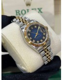 ROLEX OYSTER PERPETUAL LADY DATEJUST HALF 750 YELLOW GOLD DIAMOND ROYAL BLUE AND DIAMOND DIAL AUTOMATIC WATCH