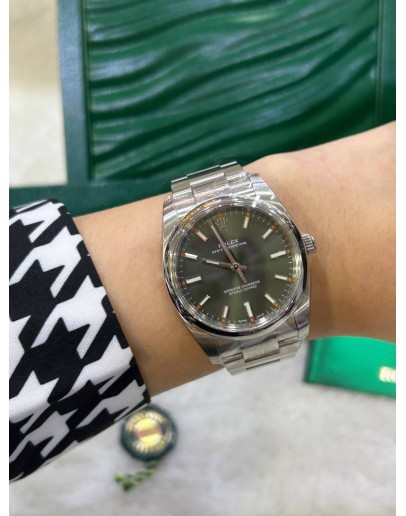 ROLEX AIR KING OYSTER PERPETUAL 34 REF 114200 OLIVE GREEN DIAL 34MM AUTOMATIC WATCH