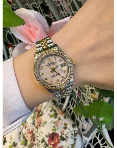 ROLEX LADY DATEJUST REF 69173 HALF 18K 750 YELLOW GOLD WITH DIAMONDS BEZEL 26MM AUTOMATIC WATCH