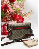 GUCCI BROWN GG CANVAS NEO VINTAGE WEB FLAP BELT BAG 