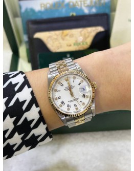 ROLEX DATEJUST 36 REF 16233 DIAMOND HALF 18K 750 YELLOW GOLD 36MM AUTOMATIC WATCH