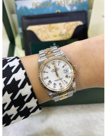 ROLEX DATEJUST 36 REF 16233 DIAMOND HALF 18K 750 YELLOW GOLD 36MM AUTOMATIC WATCH