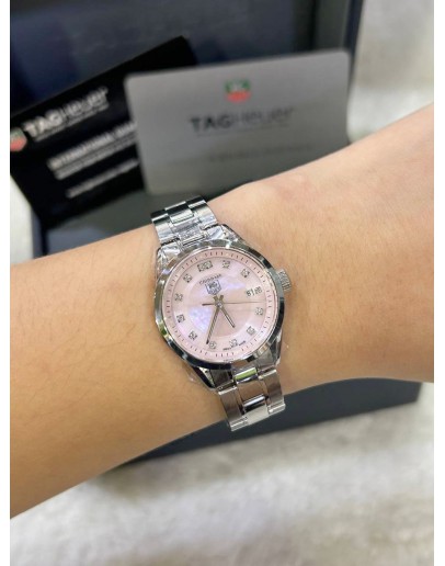 TAG HEUER CARRERA LADY PINK MOTHER OF PEARL DIAMONDS DIAL REF WV1417 27MM QUARTZ WATCH