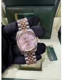 ROLEX OYSTER PERPETUAL DATEJUST HALF 18K 750 ROSE GOLD SAKURA PINK DIAL 36MM AUTOMATIC WATCH