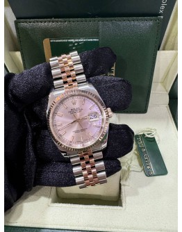 ROLEX OYSTER PERPETUAL DATEJUST HALF 18K 750 ROSE GOLD SAKURA PINK DIAL 36MM AUTOMATIC WATCH