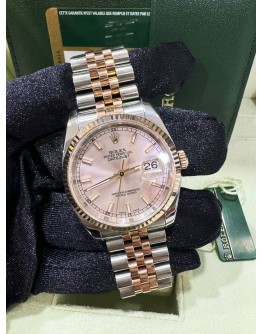 ROLEX OYSTER PERPETUAL DATEJUST HALF 18K 750 ROSE GOLD SAKURA PINK DIAL 36MM AUTOMATIC WATCH