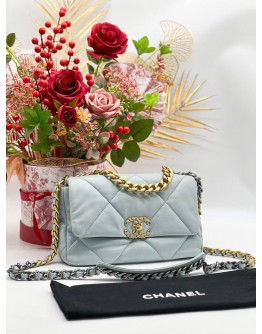 CHANEL 19 LIGHT BLUE FLAP BAG MICROCHIP