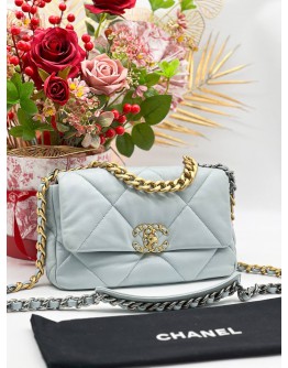 CHANEL 19 LIGHT BLUE FLAP BAG MICROCHIP