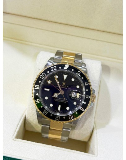 ROLEX GMT-MASTER II REF 16713 HALF 18K 750 YELLOW GOLD BLACK DIAL 40MM AUTOMATIC WATCH