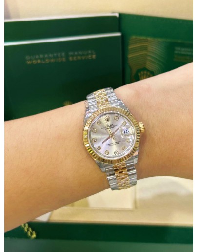 ROLEX LADY DATEJUST REF 279173 DIAMOND DIAL HALF 18K 750 YELLOW GOLD 28MM AUTOMATIC WATCH