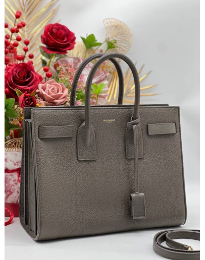 YSL YVES SAINT LAURENT SMALL SAC DE JOUR HANDLE BAG IN GREY CALF LEATHER