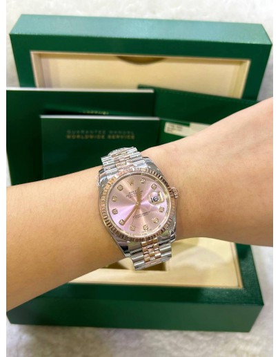 ROLEX DATEJUST 36 REF 116231 HALF 18K 750 ROSE GOLD PINK DIAMOND DIAL 36MM AUTOMATIC WATCH