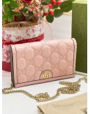 GUCCI GG MATELASSE WALLET ON CHAIN IN ROSE BEIGE LEATHER & GOLD CHAIN 