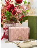 GUCCI GG MATELASSE WALLET ON CHAIN IN ROSE BEIGE LEATHER & GOLD CHAIN 