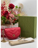 GUCCI GG MARMONT RED MATELASSE LEATHER MINI SLING BAG