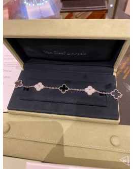 VCA VAN CLEEF & ARPELES VINTAGE ALHAMBRA BRACELET 5 MOTIFS 18K 750 WHITE GOLD WITH DIAMOND AND ONXY