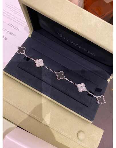 VCA VAN CLEEF & ARPELES VINTAGE ALHAMBRA BRACELET 5 MOTIFS 18K 750 WHITE GOLD WITH DIAMOND AND ONXY