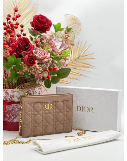 CHRISTIAN DIOR CARO EVERY DIOR POUCH ROSE DES VENTS SUPPLE CANNAGE CALFSKIN LEATHER  