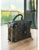 LOUIS VUITTON PETITE MALLE SOUPLE BROWN MONOGRAM CANVAS & LEATHER HANDLE HANDBAG WITH STRAP