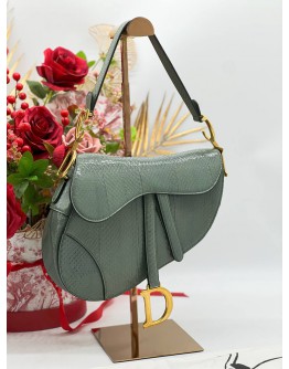 CHRISTIAN DIOR MEDIUM SADDLE LIGHT OLIVE GREEN PYTHON 