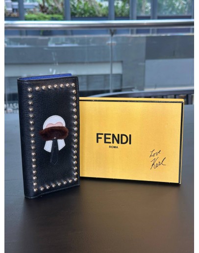 FENDI KARLITO STUDDED LEATHER BI-FOLD LONG WALLET