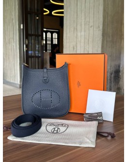 HERMES MINI EVELYNE TPM BLUE NUIT / BLUE INDIGO TOGO LEATHER WITH GOLD HARDWARE SHOULDER BAG IN STAMP Z