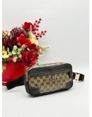 GUCCI BELT BAG IN BEIGE GG CRYSTAL CANVAS & DARK BROWN LEATHER