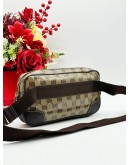 GUCCI BELT BAG IN BEIGE GG CRYSTAL CANVAS & DARK BROWN LEATHER