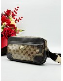 GUCCI BELT BAG IN BEIGE GG CRYSTAL CANVAS & DARK BROWN LEATHER