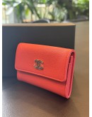 CHANEL CORAL CALF LEATHER CC CAMELIA O-CARD HOLDER