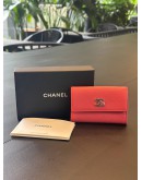 CHANEL CORAL CALF LEATHER CC CAMELIA O-CARD HOLDER