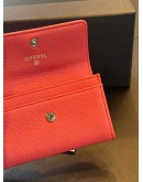 CHANEL CORAL CALF LEATHER CC CAMELIA O-CARD HOLDER