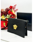 VERSACE LA MEDUSA CLUTCH IN BLACK CALFSKIN LEATHER 