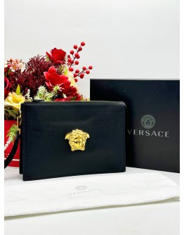 VERSACE LA MEDUSA CLUTCH IN BLACK CALFSKIN LEATHER 