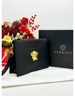 VERSACE LA MEDUSA CLUTCH IN BLACK CALFSKIN LEATHER 