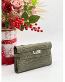 HERMES KELLY LONG WALLET COVETED GRIS TOURTERELLE ALLIGATOR PALLADIUM