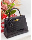 HERMES KELLY 25 MISSISSIPPIENSIS SHINY ALIGATOR BAG