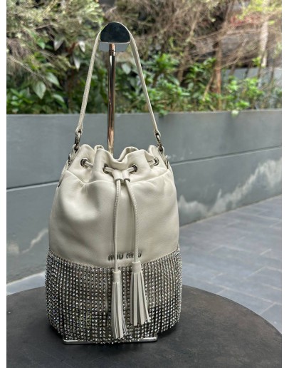 MIU MIU STARLIGHT CRYSTAL FRINGE BUCKET BAG WITH STRAP   